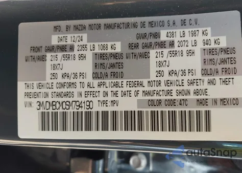 2025 Mazda Cx-30 2.5 S Carbon Edition z USA, uszkodzony, nr VIN 3MVDMBCM0SM794190